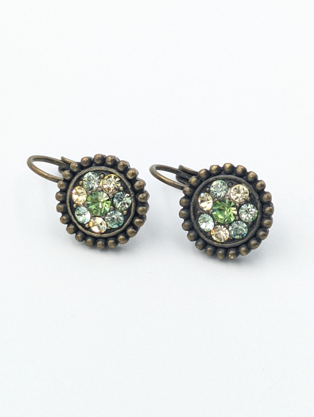 Lia Sophia green rhinestone round drop earrings